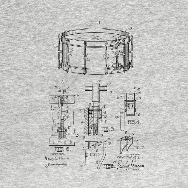 Snare Drum Muffler Vintage Patent Hand Drawing by TheYoungDesigns